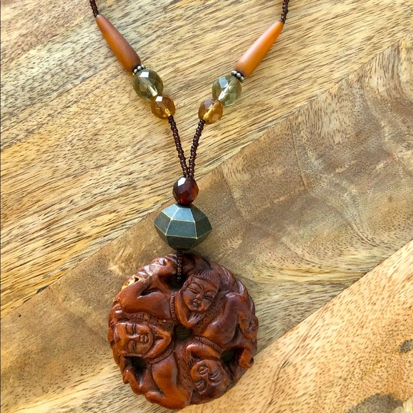 Three Buddha Handmade Medallion Necklace - Picture 1 of 5